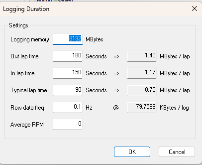 Logging Duration Dialog