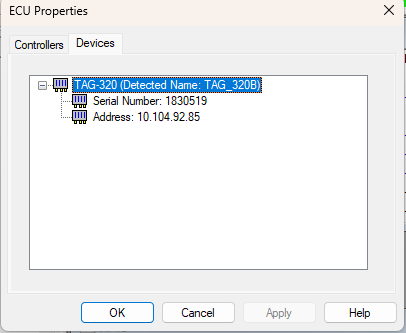 ECU Properties - Devices Tab