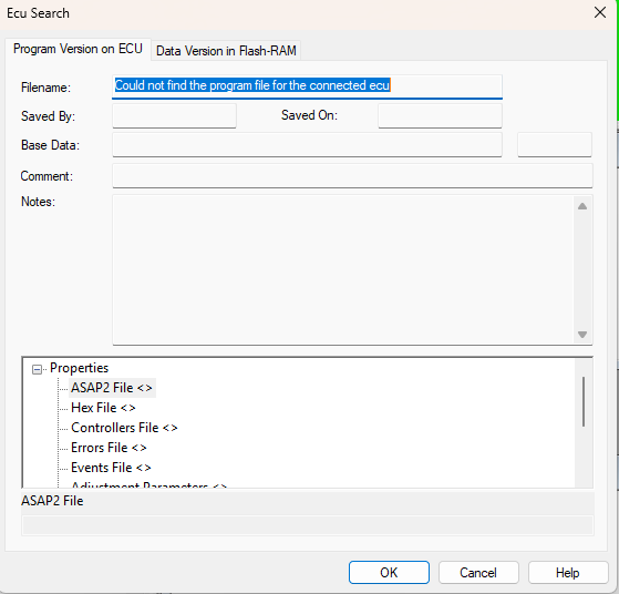 Program Version on ECU Tab